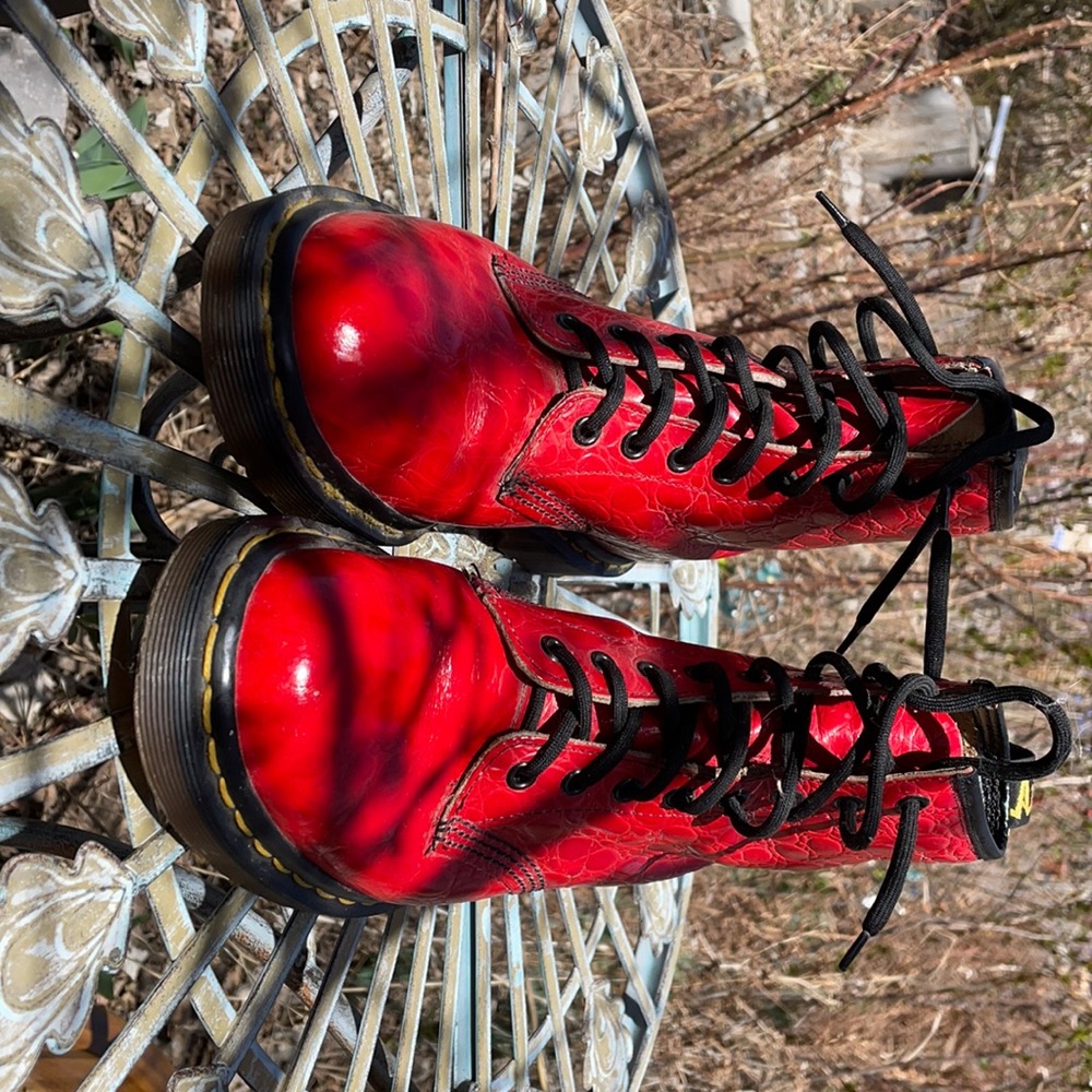 Doc Martens boots, bright red, size 8